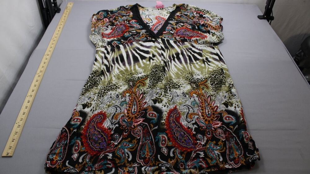 She's Cool Women's Large Paisley Animal Print V-Neck Rayon Tunic Dress Boho